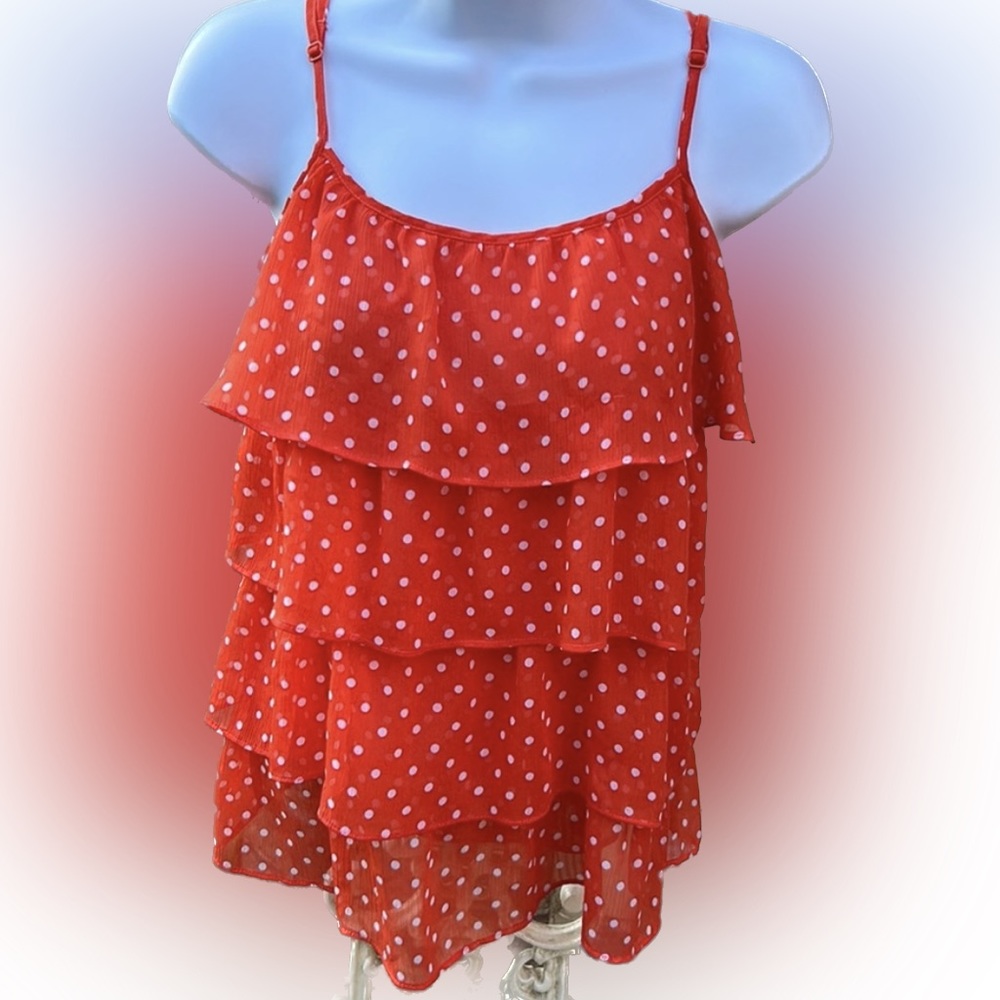 Forever 21 orange and white polka dots ruffle top - Picture 1 of 6